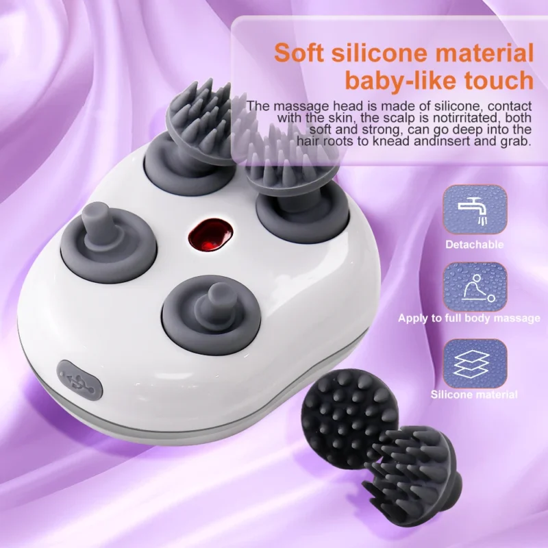Infrared Smart Scalp Massager Wireless 4 Kneading Massage Heads Body Massager for Hair Growth Stress Kneading Vibration Roller