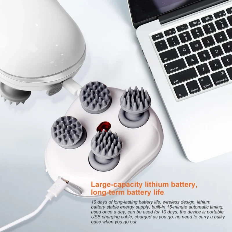 Infrared Smart Scalp Massager Wireless 4 Kneading Massage Heads Body Massager for Hair Growth Stress Kneading Vibration Roller