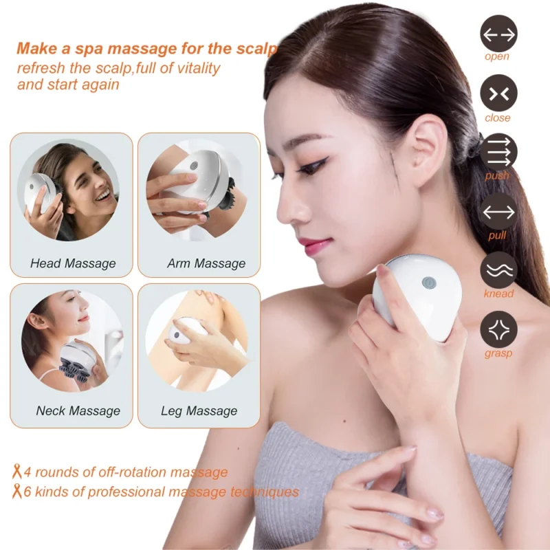 Infrared Smart Scalp Massager Wireless 4 Kneading Massage Heads Body Massager for Hair Growth Stress Kneading Vibration Roller