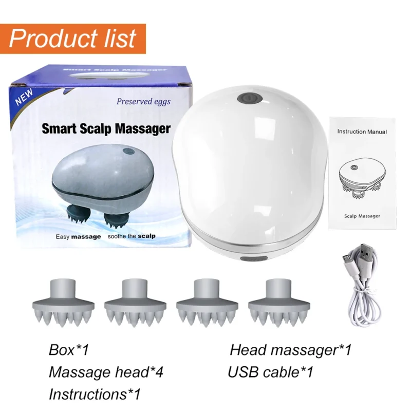 Infrared Smart Scalp Massager Wireless 4 Kneading Massage Heads Body Massager for Hair Growth Stress Kneading Vibration Roller