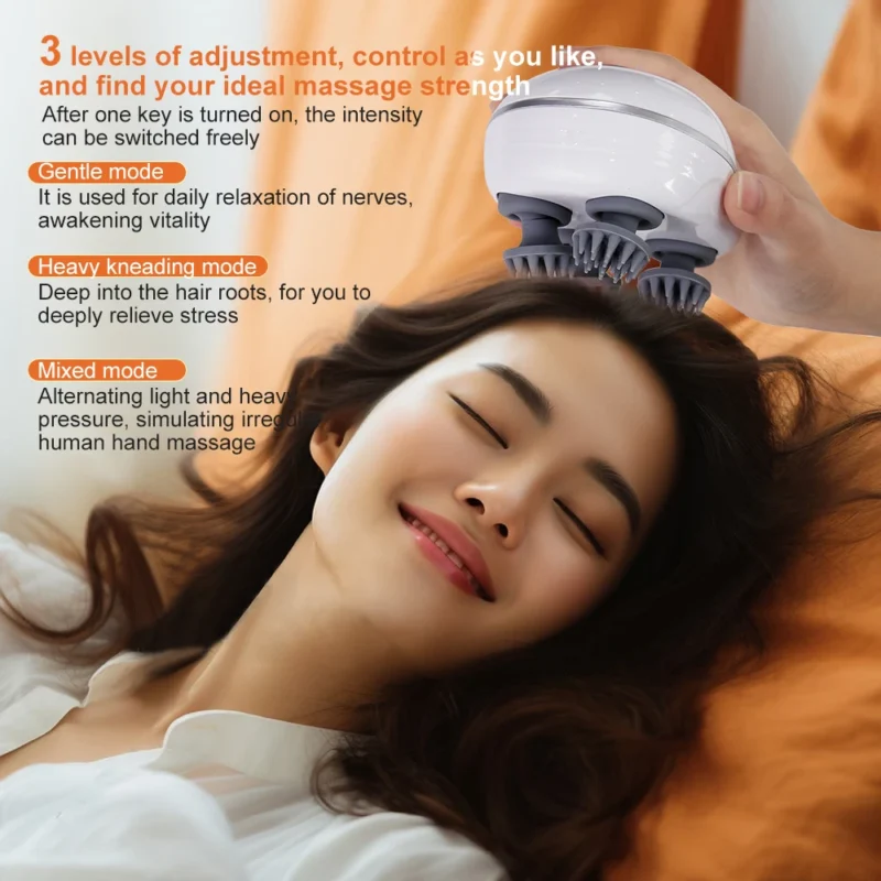 Infrared Smart Scalp Massager Wireless 4 Kneading Massage Heads Body Massager for Hair Growth Stress Kneading Vibration Roller
