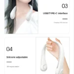 New Mini Neck Fan Portable Bladeless Hanging Neck 1200mAh Rechargeable Air Cooler 3 Speed Mini Summer Sports Fans