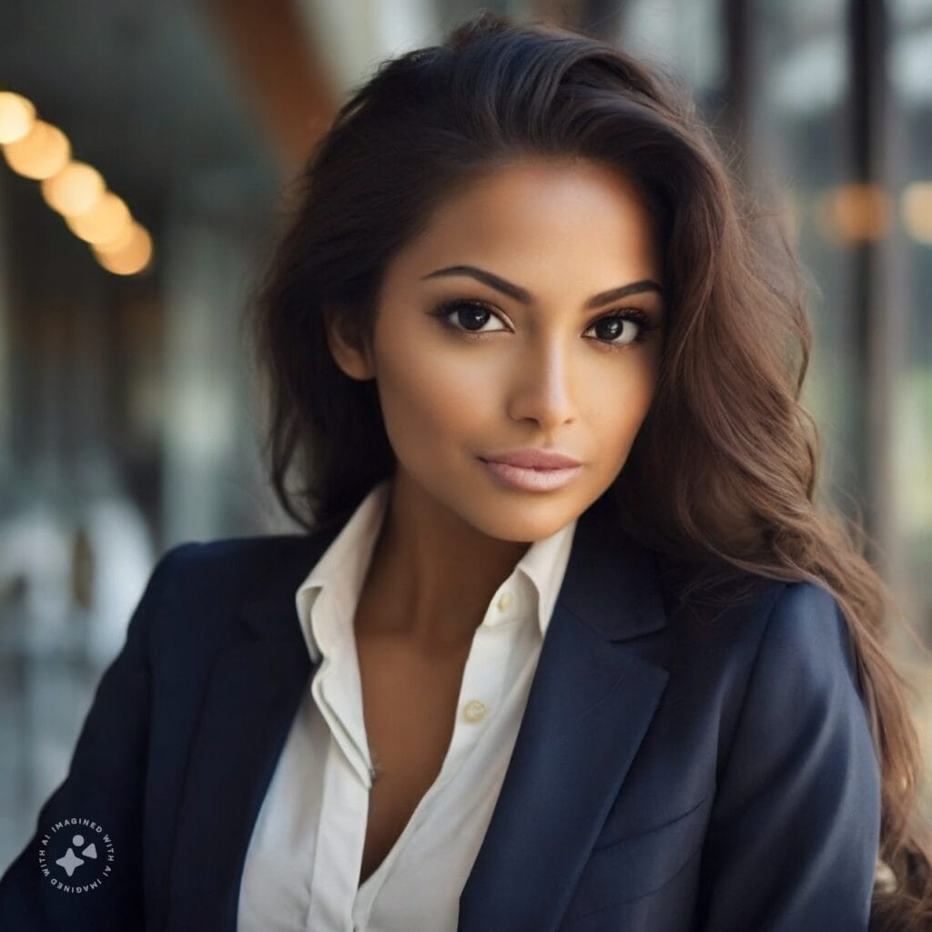 A professional woman in a navy blazer and white shirt, representing Virtual Vibes Marketplace's product research and curation team