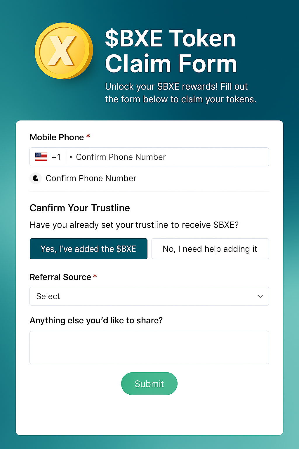 Sneak Peek - $BXE Token Claim Form